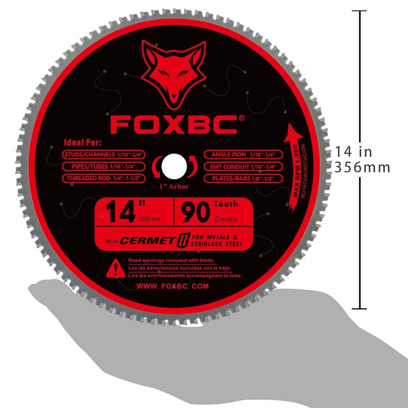 FOXBC 14 Inch Stainless Steel Metal Cutting Saw Blade 90 Tooth for Evolution 14 Inch Metal Saw and Other Low RPM saws, Cermet Carbide Up to 5X Longer Life - Image 4